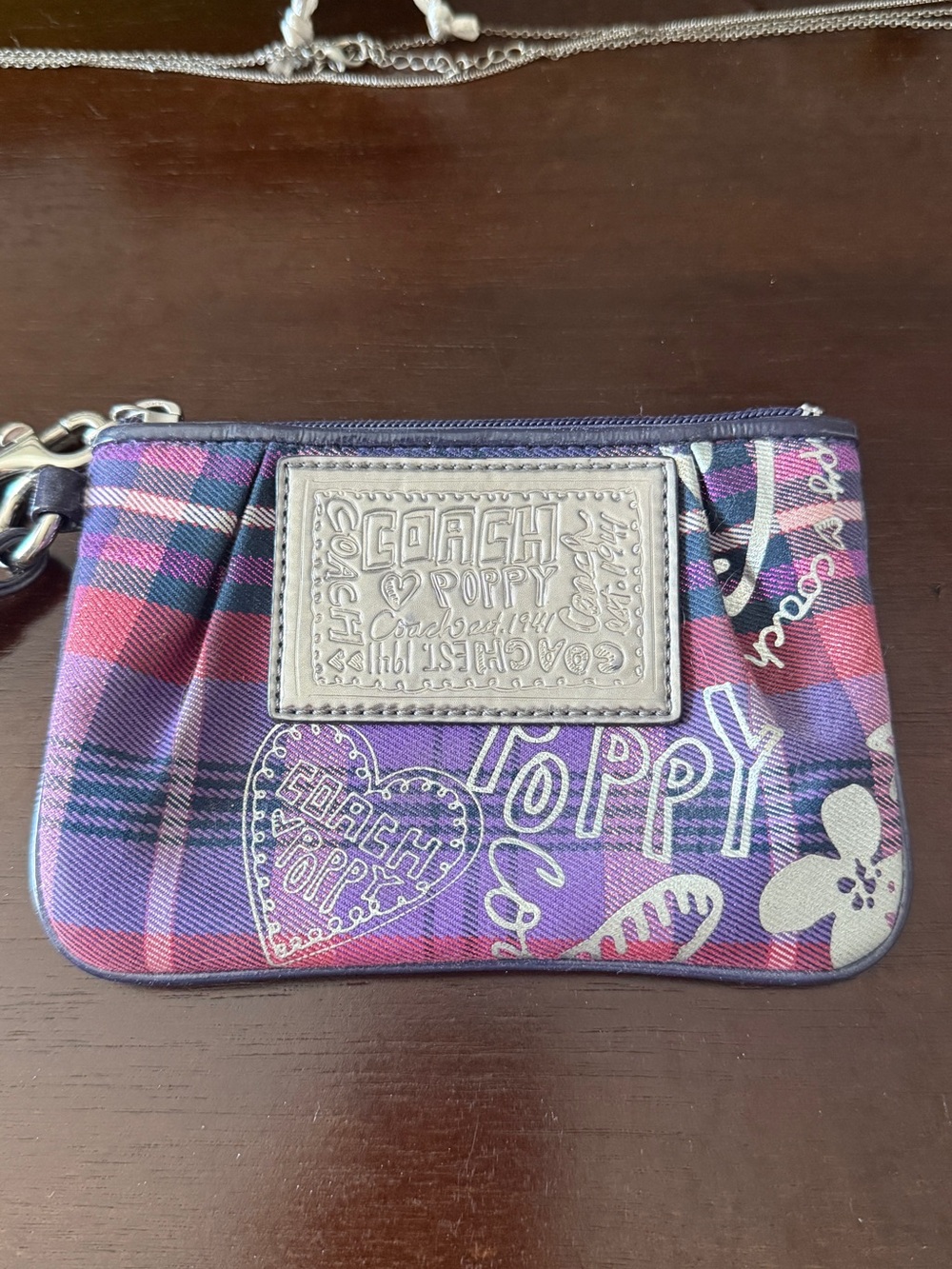 Coach Purple Plaid Poppy Wristlet